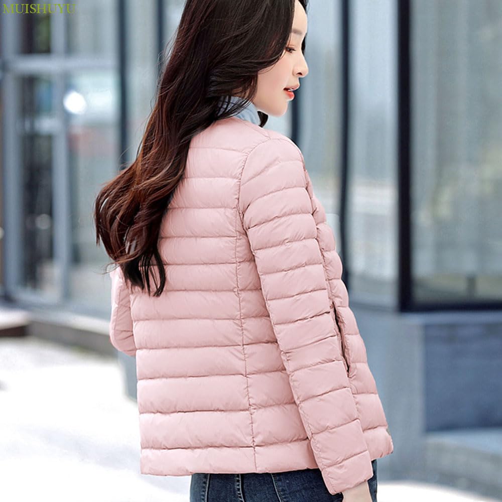 MUISHUYU Collarless Inner Down or Solid Includes Storage YU46 Women's Jacket, U-Neck V-Neck, Lightweight, Warm, Color, Pouch, Fall/Winter, (JP,