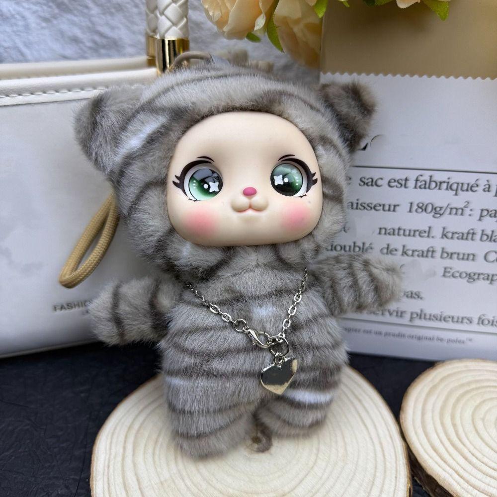 Keychain Vinyl Face Plush Doll Bag Charm Vinyl Doll Toy Leopard Stuffed Pendant Girls Women