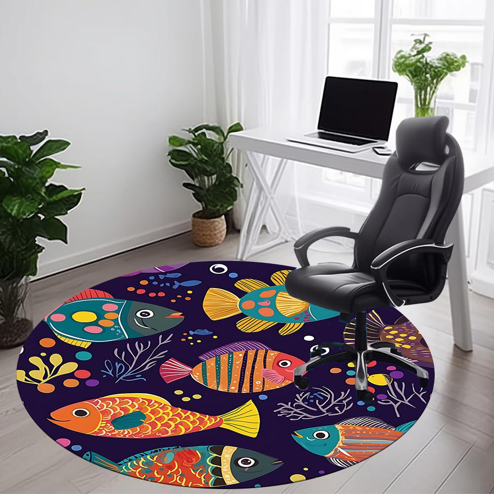 1PC Oceanarium Fishes Office Round Area Rug, Mat Suitable For Office, Under Office Chairs Bedroom Living Room Home Decor, Room Deco