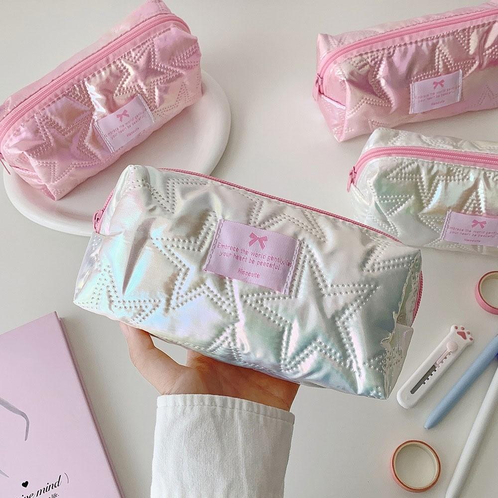 Korean Style Pencil Case Glossy Pencil Pouch Makeup Cosmetic Storage Star Stationery Bag  School