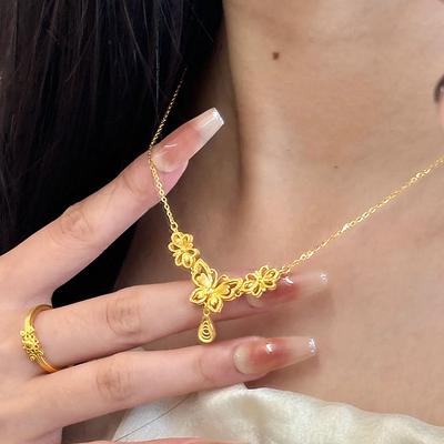 Shining Butterfly Tassel Necklace New In Gorgeous Antique Gold Craftsm Hollow Flower Water Droplet Collar Chain Wedding