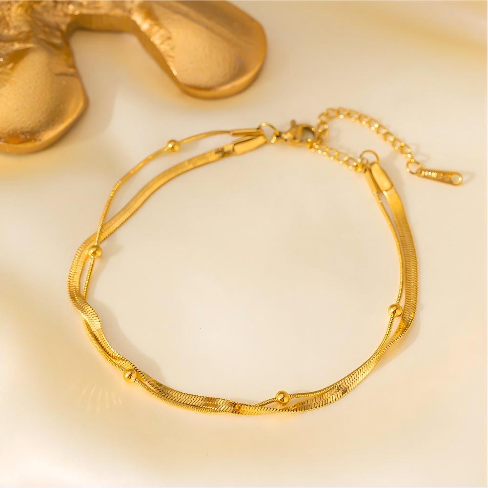 Minimalist 316L Stainless Steel Gold Anklet Double Layer Waterproof Foot Chain For Women Beach Party Jewelry