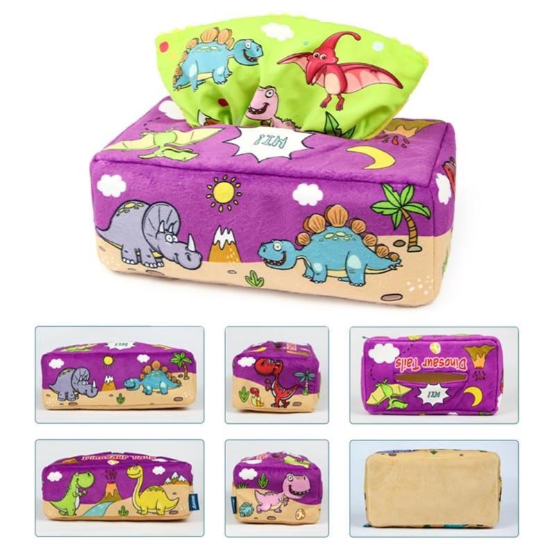 Tissue Box Toddler  Toy Babies Sensory Toy with Crinkle Paper & Rainbow Dance Scarves Infants Learning Toy