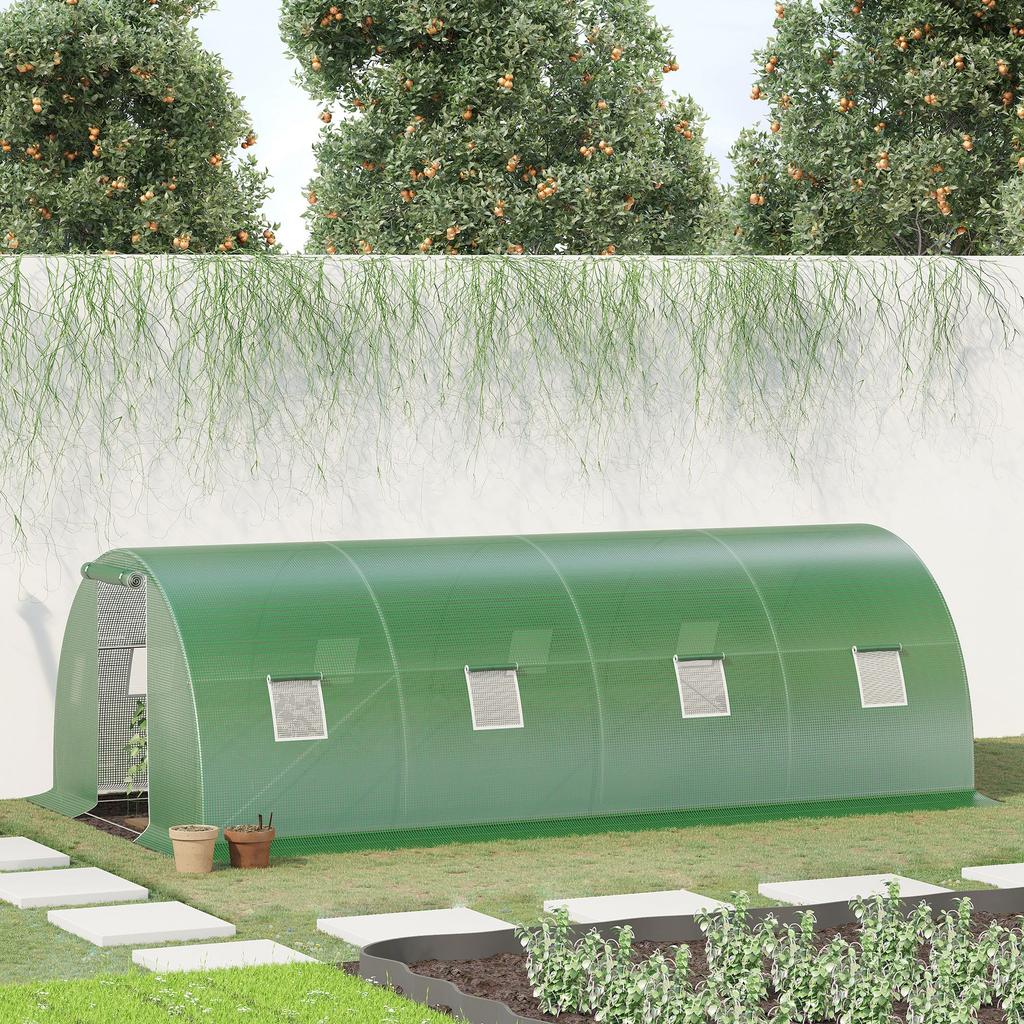 Walk-in Polytunnel Greenhouse. 8 Windows with Insect Netting. Durable Film. Steel Frame. 6 X 3 X 2 M. Green