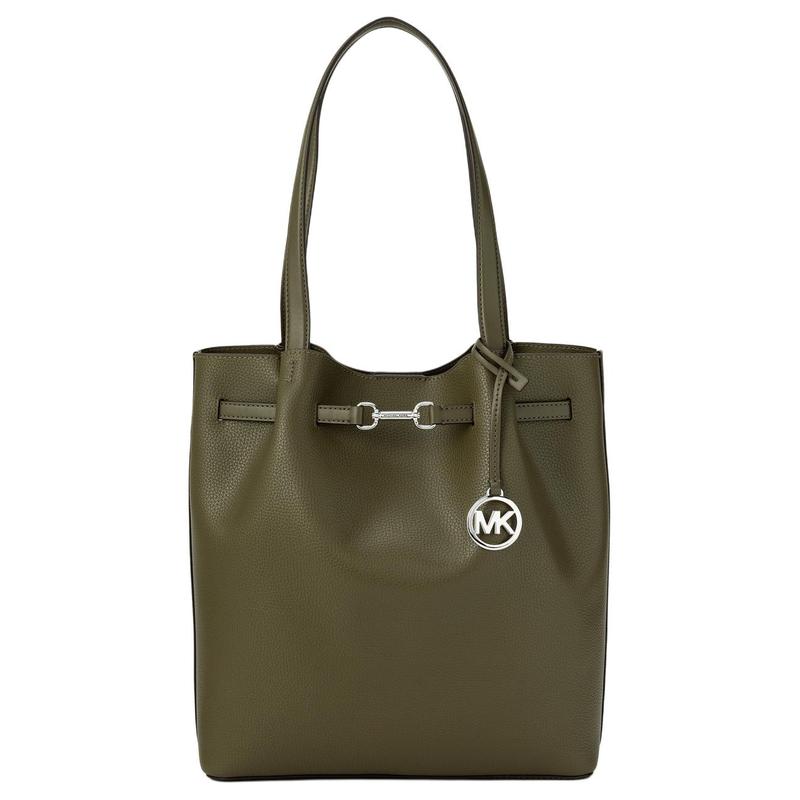 MICHAEL KORS Carson NS brand logo charm cowhide shoulder bag large size women s olive green зелёный