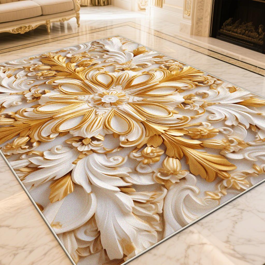 European Golden Luxury Carpet Large Area Living Room Sofa Decoration Rug Washable Lounge Rug for Bedroom Decor Bedside Floor Mat