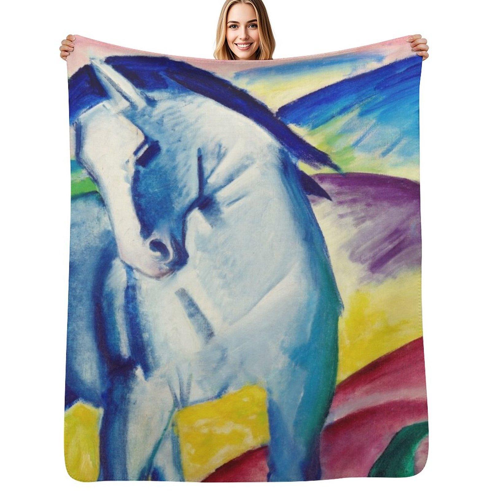 Franz Marc - Blue Horse Throw Blanket Shaggy Furry Soft Blanket for Bedroom Living Room Size: 75*100cm, Weight: 230 GSM