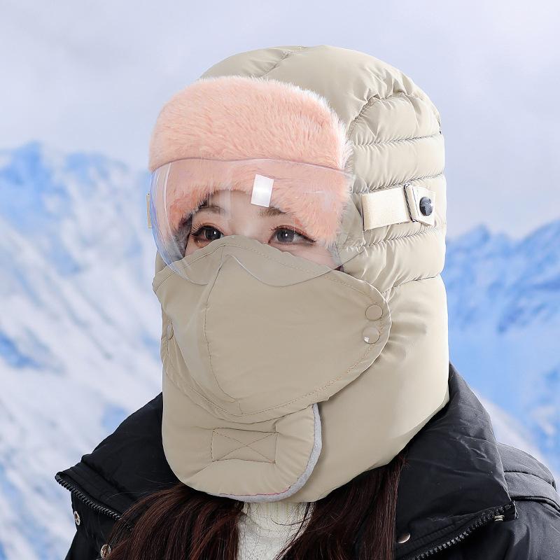 Windproof and Cold-proof, Lightning Front Hats for Men and Women, Thickened Warm, Ear Protection and Eye Protection, Motorcycle Riding Hats