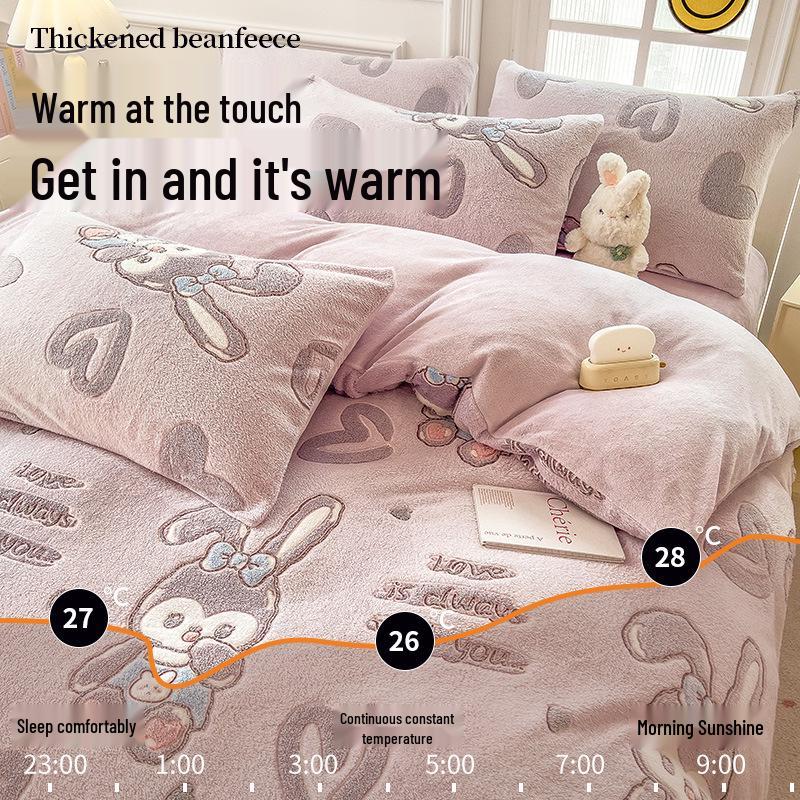 Winter Milk Velvet Flannel Duvet & Bed Sheet Set - Thick, Double-Sided, High Gram Weight, 3-Piece