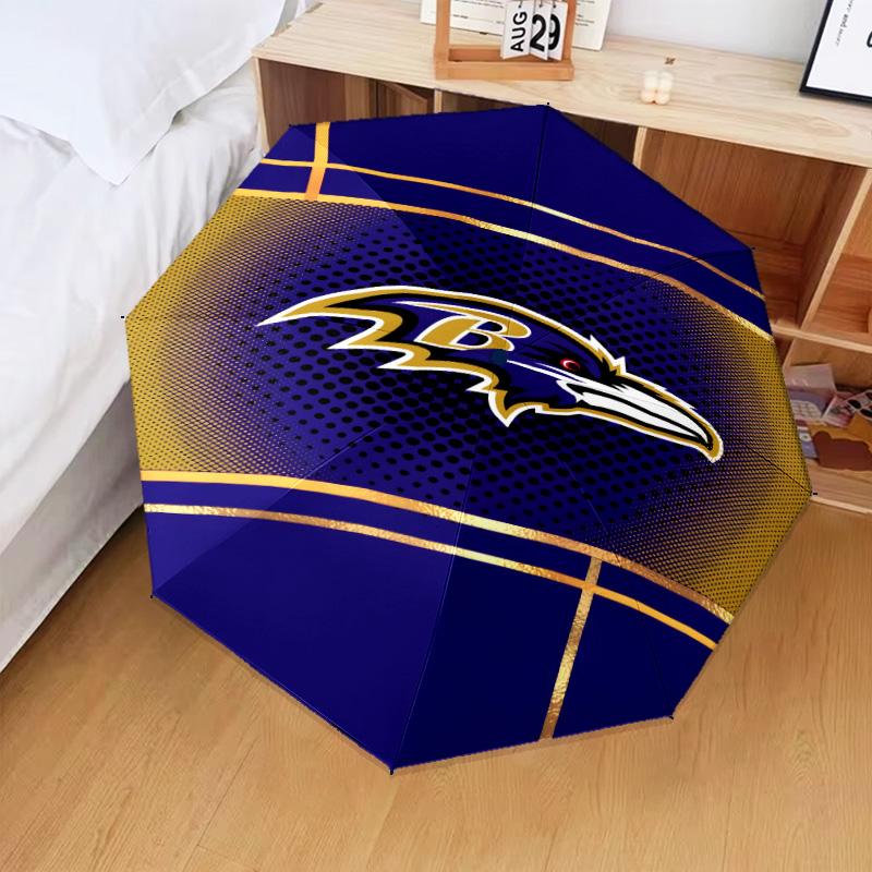 Football Ravens Logo Umbrella Folding Umbrella, Automatic Umbrella 8-Frame for Travel, Camping Use Gift for Halloween Christmas
