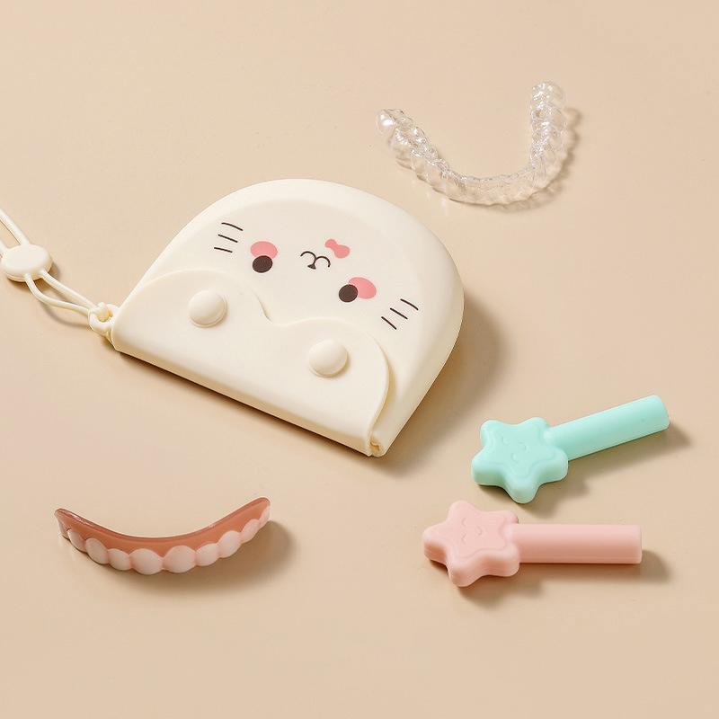 Scatola Porta-Apparecchi Ortodontici Cartone Animato Sacchetto Morbido in Silicone per Dentiere Contenitore Portatile per Denti Invisibili Custodia per Bite