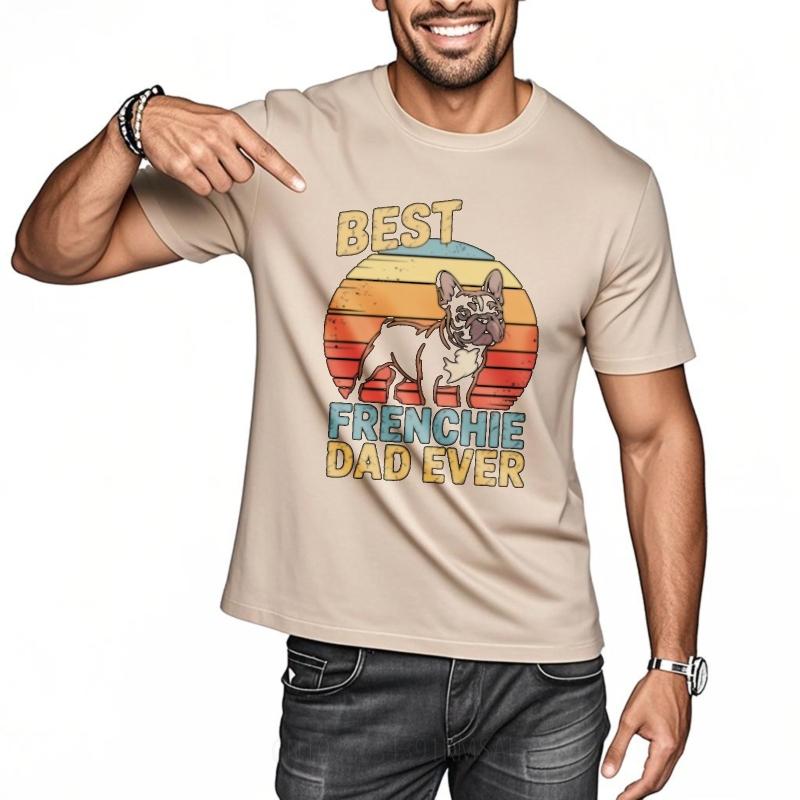 Retro Short Sleeve Shirt Breathable Unisex Round Neck tshirt Cotton Best Frenchie Dad Ever Vintage Sunset Dog Hiphop Boys tops