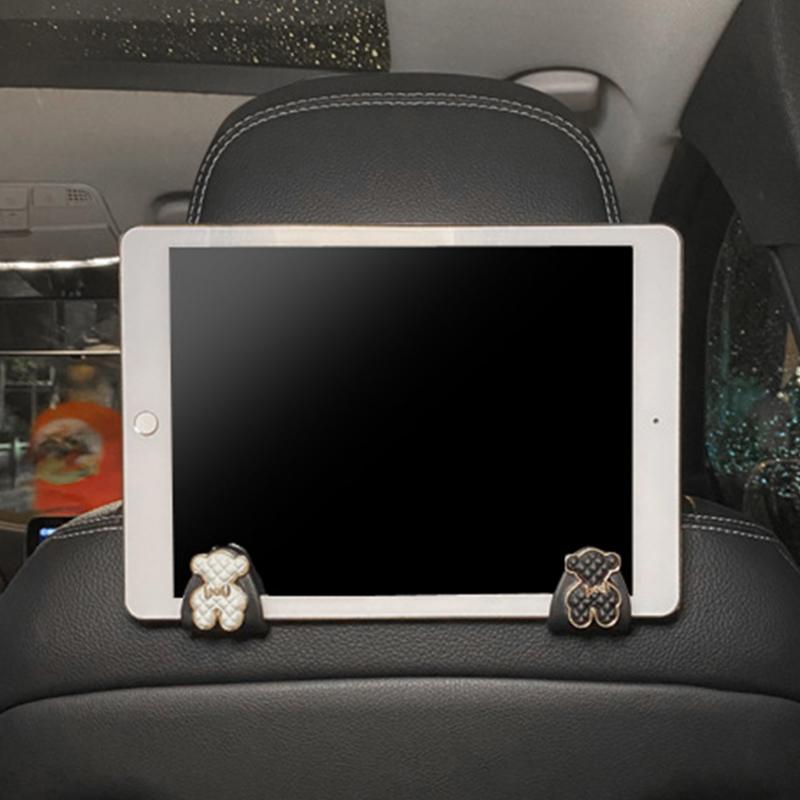 Car Seat Back Hooks Diamond Camellia Flowers Decor Cute Cartoon Bears Car Interior Storage Hook Handbag Hanging Holder