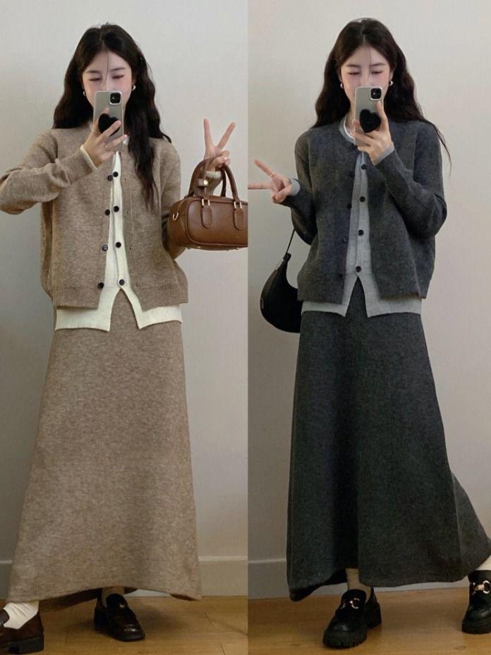 Women's Trendy Knit Two-Piece Skirt Set for Autumn/Winter – Stylish & Casual