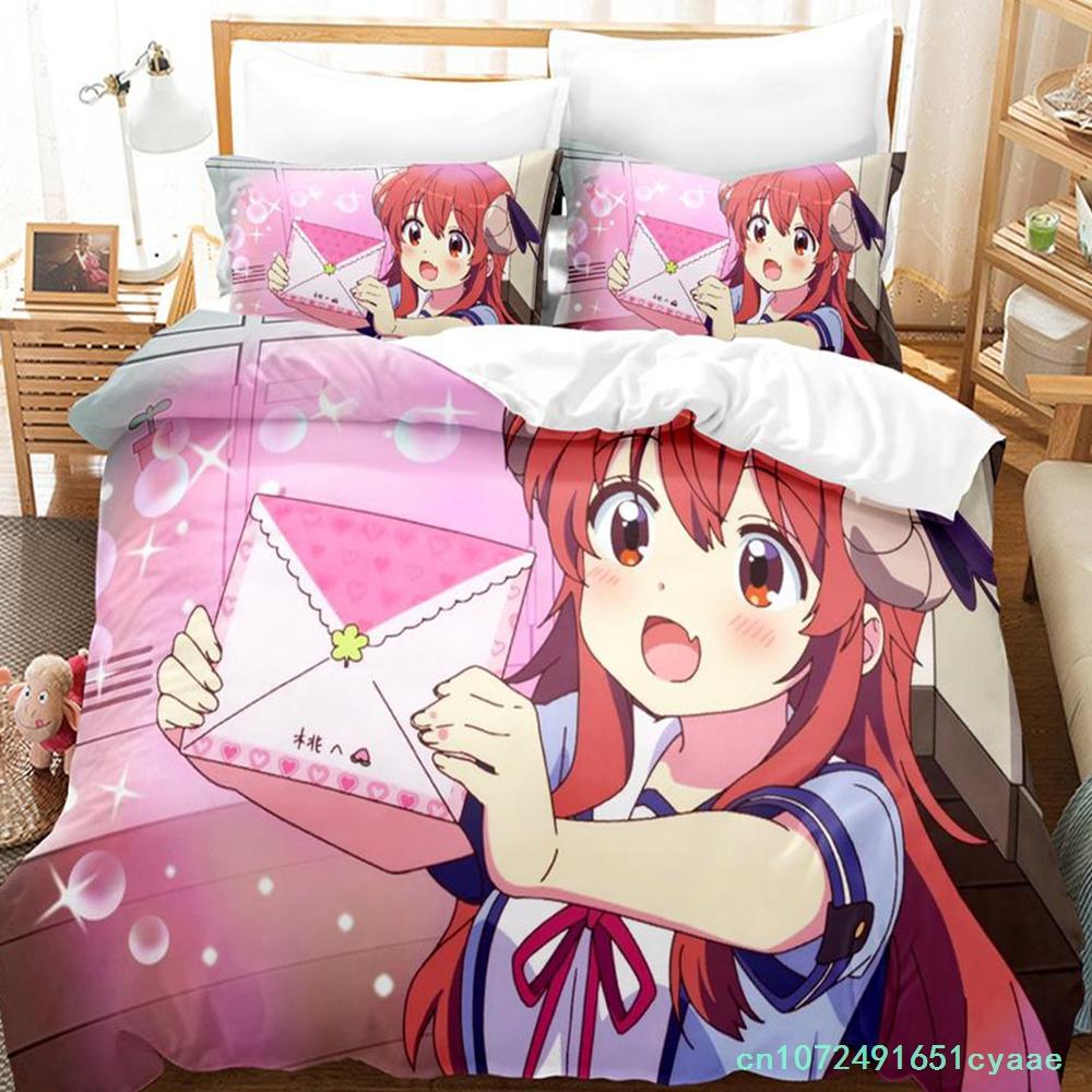 Kawaii Das Dämonenmädchen von nebenan Bettwäscheset Einzelbett Twin Full Queen King Size Bettset Erwachsener Kind Schlafzimmer Bettbezugsets Anime