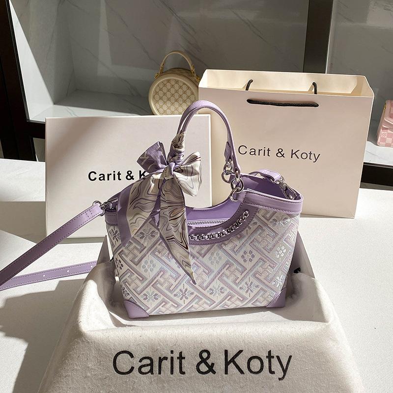 Guofeng Heavy Industry Embroidered Basket Bag New Handbag with High Quality Feeling Water Bucket Bag светло-фиолетовый