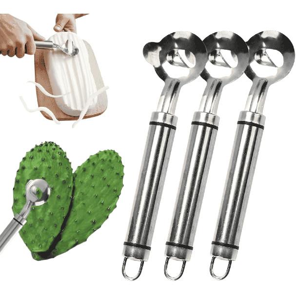 3 Pack Stainless Steel Cactus Peeler Spoon – Multi-Function Vegetable & Fruit Peeler for Nopales, Potatoes & Kitchen Use – Practical Tool for