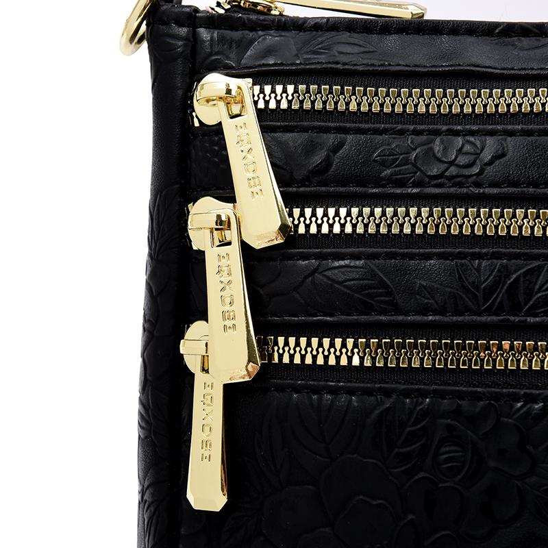 Stylish Embossed Floral Crossbody Bag for Women – Multi-Zipper Mini Shoulder Bag with Elegant Design