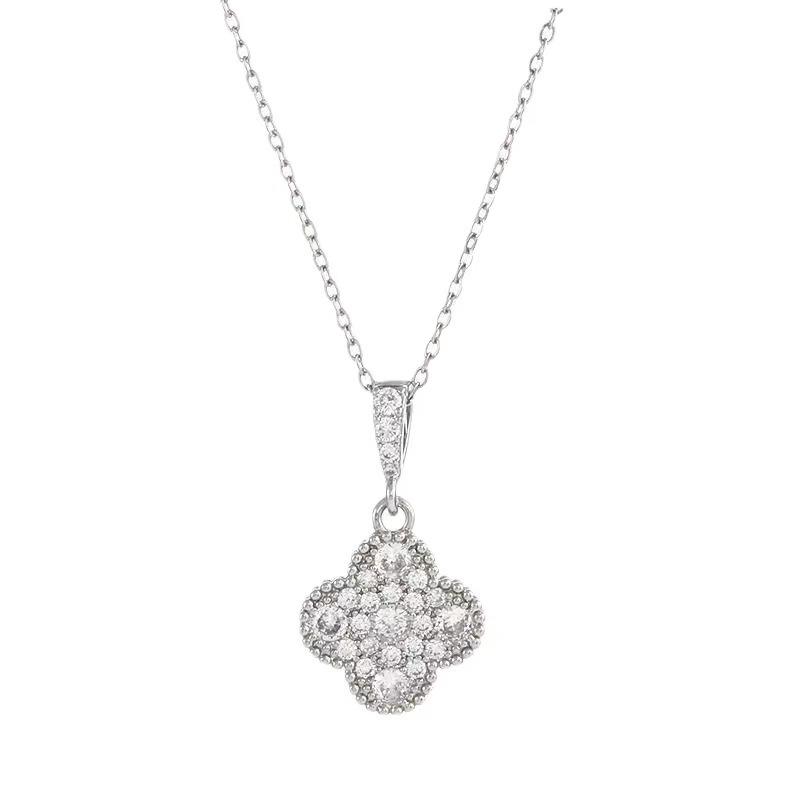 Titanium Steel Full Diamond Flower Necklace Female, Light Luxury Simple Versatile Zircon Pendant Collarbone Chain Jewelry