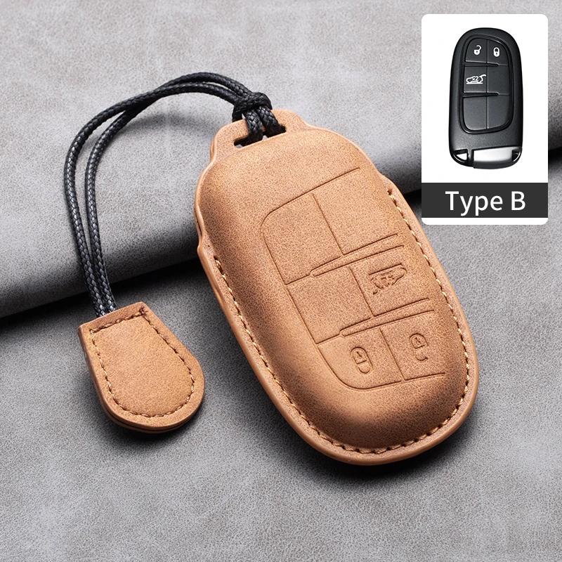 Leather Car Key Case Cover Shell For Jeep Chrysler 300 200 Dodge Charger Grand Cherokee Wrangler Compass Renegade For Fiat 500X