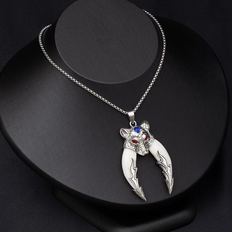 

Ретро этнический стиль имитация волчьего зуба ожерелье из нержавеющей стали длинные аксессуары в виде волчьей головы и головы тигра X458-4