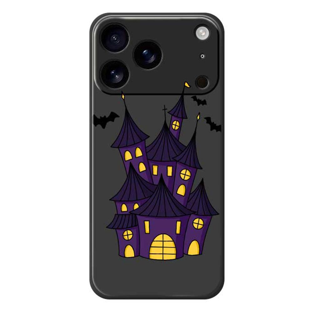 

For iPhone 17 Pro Case Bat Castle Pattern Printing Straight Edge TPU Phone Back Cover Black