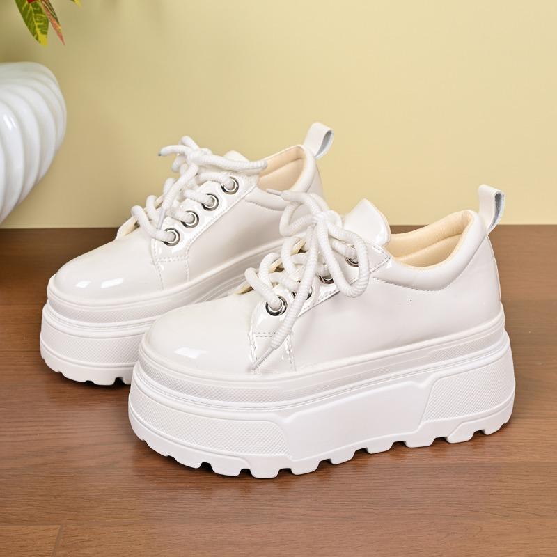 Wedge Platform Sneakers Fall New Round Toe Spliced Front Lace-Up Anti-Slip Wear-Resistant Low-Top Shoes