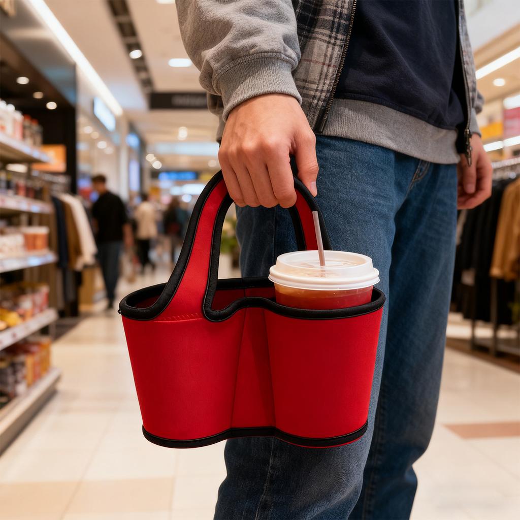 Canvas Double Cup Beverage Holder, Perfect For Coffee And Tea, Sports, Camping, And Outdoor Activities, Hands-free Carrying, Cup Design, Multifunct