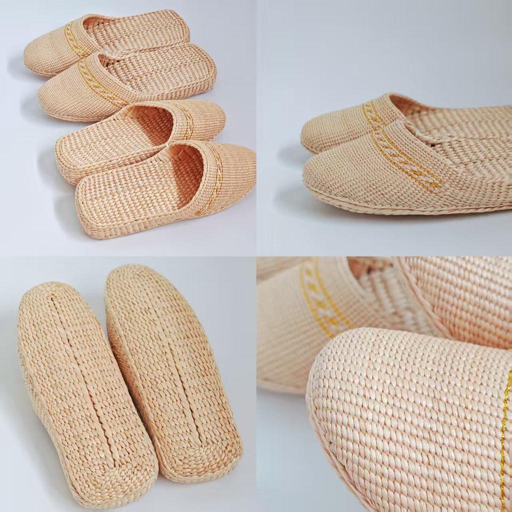 Finely Woven Cattail Slippers - Handmade Straw Shoes for Men & Women, Comfortable & Nourishing Mesh Design.