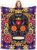 GDEVIG Day of The Dead Plush Throw Blanket Lightweight Comfy Premium Flannel UltraSoft Skull Skeleton Blanket All Season Use