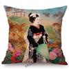 Beautiful Pretty Japanese Geisha Cartoon Traditional Kimono Girl Floral Cotton Linen Sofa Pillow Case Home Decor Cushion Cover