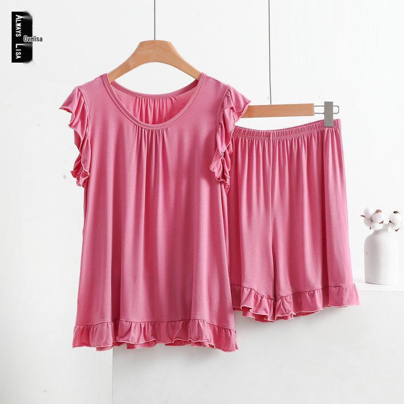 Women's Modal Lace Pajama Set - Ruffle Edge Vest & Shorts, Loose Fit, Lightweight Summer Two-Piece Homewear