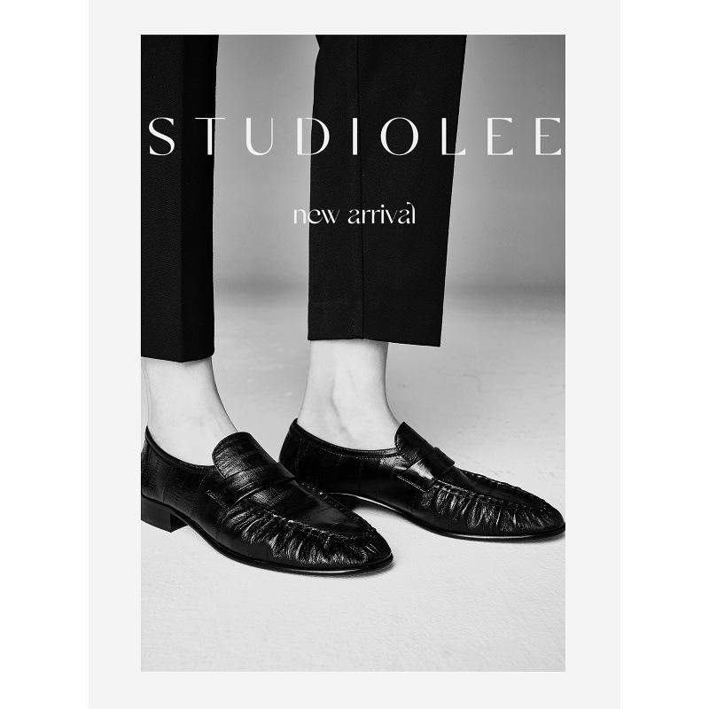 Cowhide~ Grape Mom, the same leather retro pleated loafers, women's thick heels, one pedal, lazy flat-bottomed people's small leather shoes