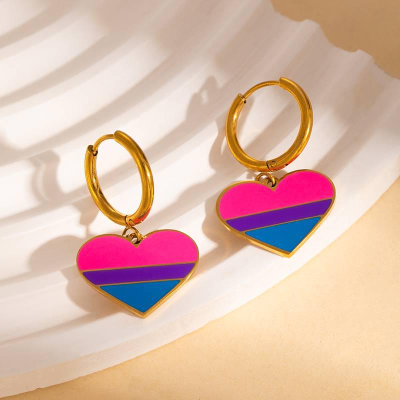 Stainless Steel Colorful Oil Drop Sweetheart Dangle Earrings for Women - Versatile Everyday Accessories