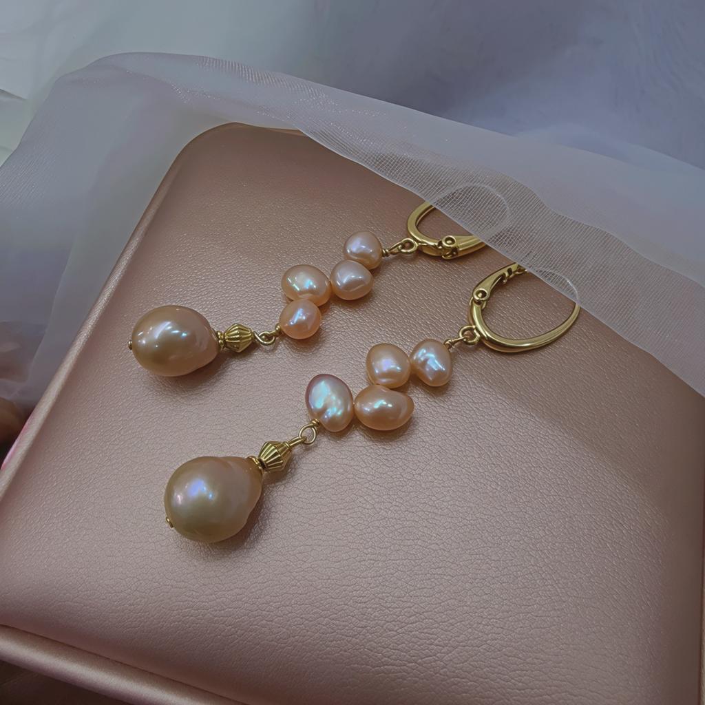 Natural freshwater pearl earrings women's pink girl earrings new Edison ear buckles