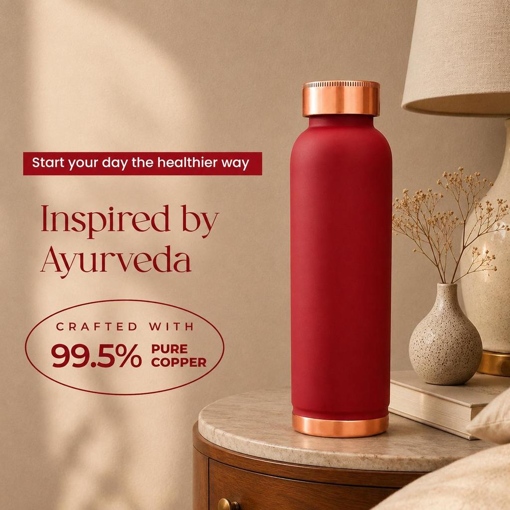 Copper Water Bottle for Travel Leak Proof and BPA Free, Office and Home Use, Ayurveda Inspired Bottle for Immunity Boost  (1 Liter | Magenta)