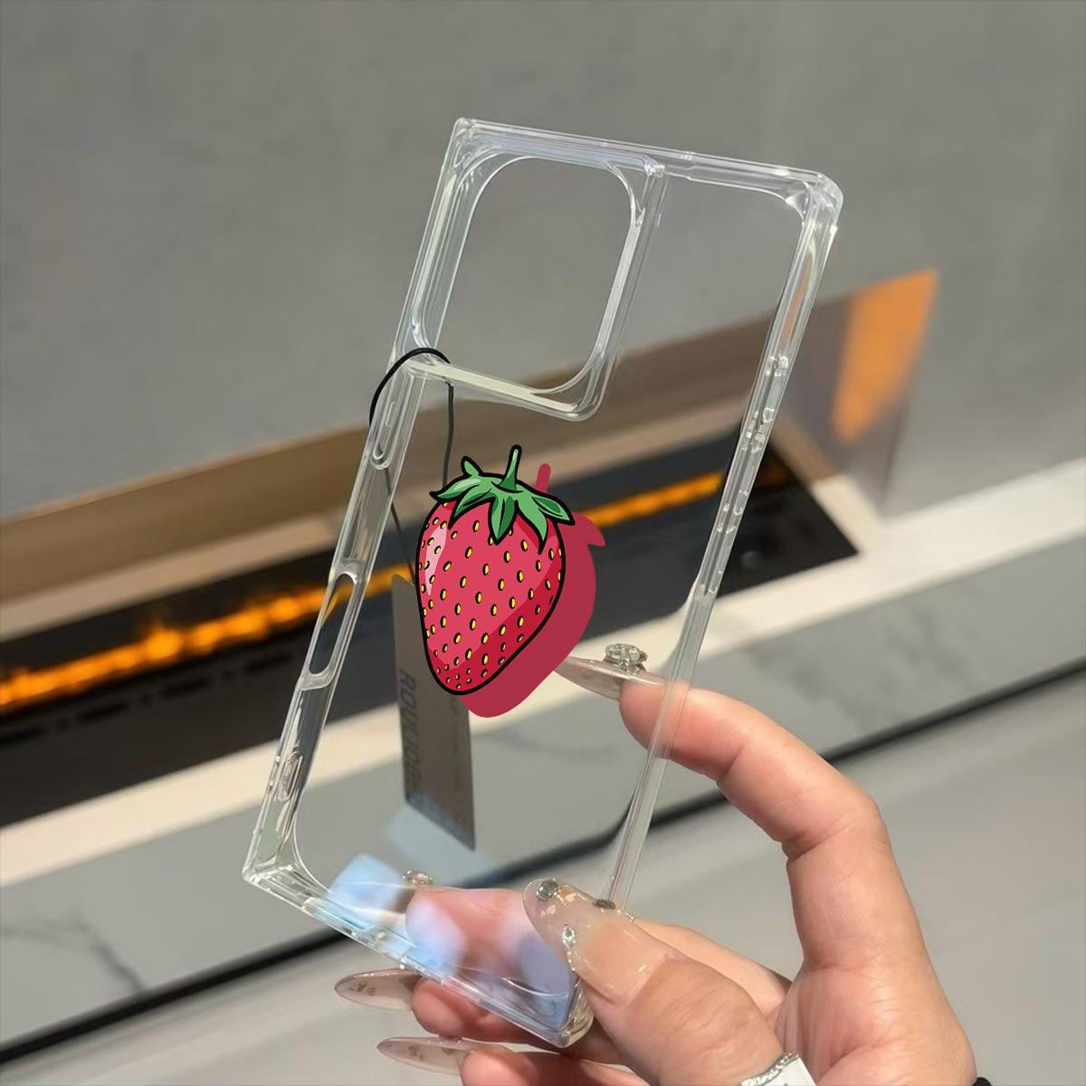 

Clear Square Back Tube Case Protection For iPhone 11 13 15 Plus 14 Pro Max 16 ProMax 12 Big Strawberry Pattern iphone 11 ProMax