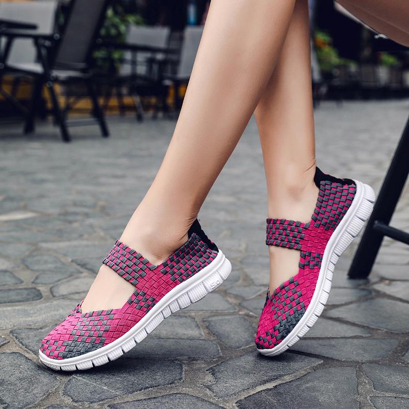 Women's Casual Running Breathable Knitted Mesh Fabric Dance Sneaker Shoes