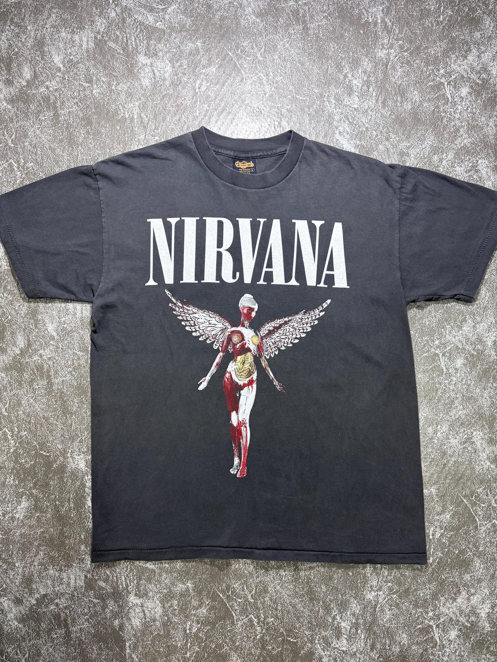 Nirvana In Utero Angel Graphic Tee | Washed Black Vintage Grunge Shirt 3XL