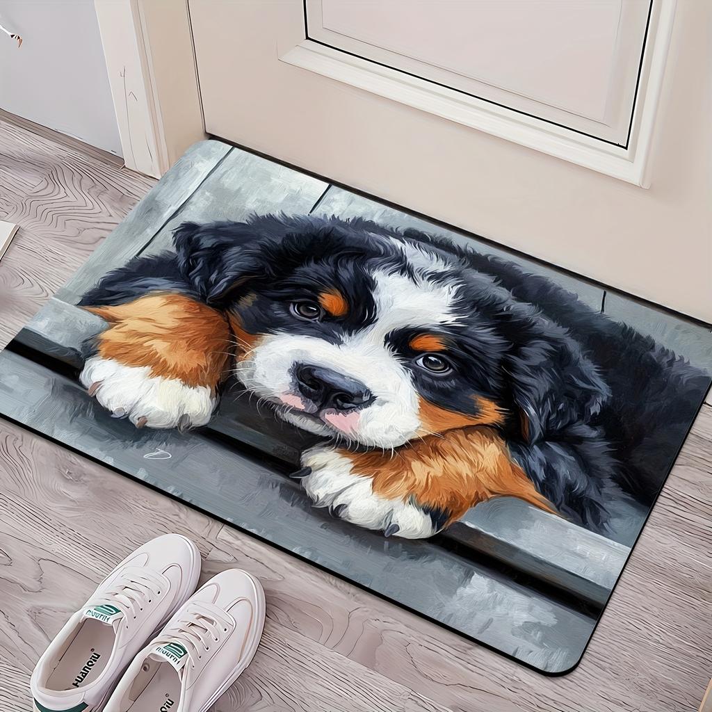Bourne Mountain Dog Pattern Flannel-printed Floor Mats Has Non-slip Function Is Suitable for Entrances Bathroom Welcome Carpets