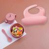 4 Pcs Baby Silicone Bibs Sucker Bowl Spoon Straw Cup Set Training Feeding Food Utensil Dishes Tableware Kit for Newborn Purple