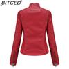 BITCED Women's Slim-Fit Leather Jacket - Lightweight Spring/Autumn Outerwear Motorcycle-Style Oversized Stand Collar Leather Jacket
