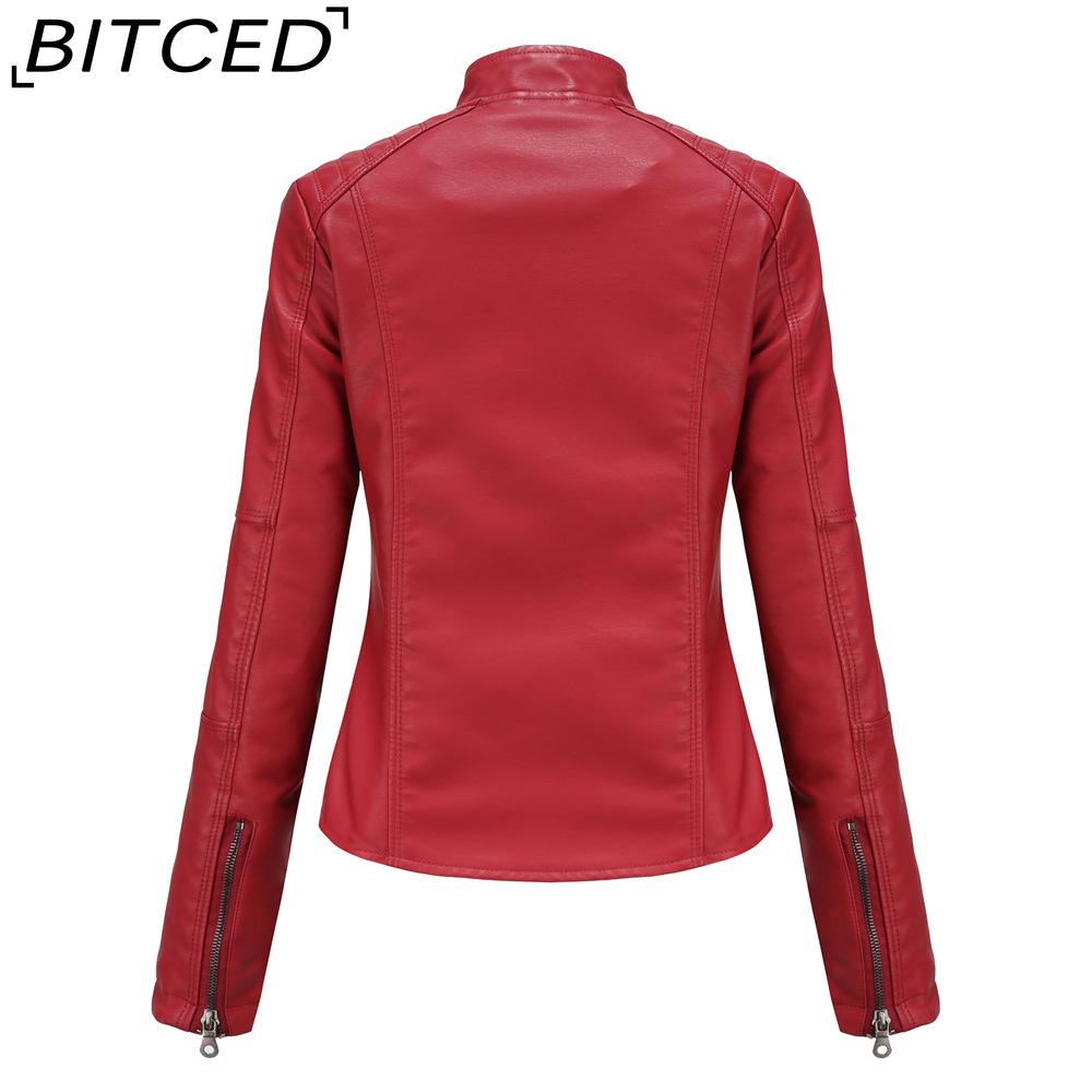BITCED Women's Slim-Fit Leather Jacket - Lightweight Spring/Autumn Outerwear Motorcycle-Style Oversized Stand Collar Leather Jacket