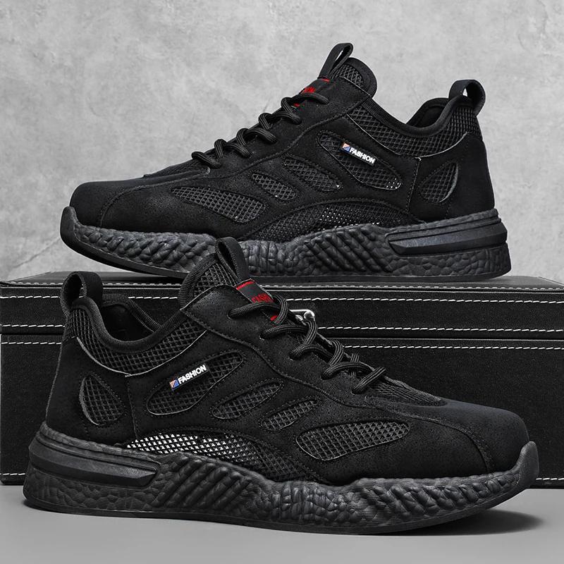 

Lightweight and High-quality Men s Sports Shoes with Mesh and Leather Splicing Comfortable and Breathable and Flat Lace-up 44 чёрный