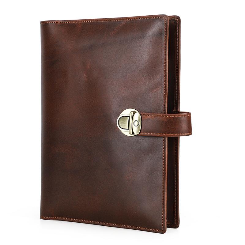 

Коричневый блокнот А5 из коровьей кожи, конверт, ручная работа, для бизнеса, офиса, многофункциональный, с замком, блокнот, кожаный чехол темно-коричневого