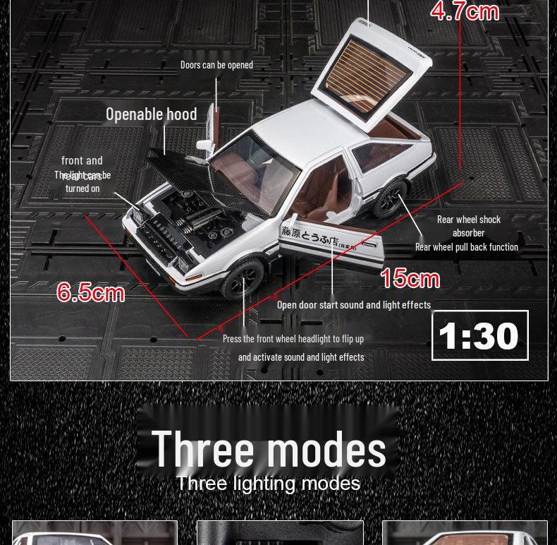 Jianyuan DC32511 AE86 Alloy Toy Car with Sound, Light, and Shock Absorption Features - Pull-Back Model for Kids