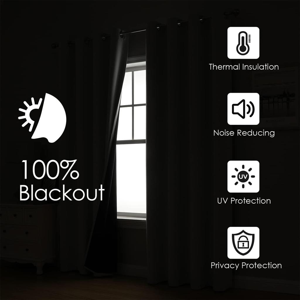 Blackout Curtain for Living Room Polyester Pongee Grommet Thermal Insulated Light Blocking Curtain Drape for Patio French Door