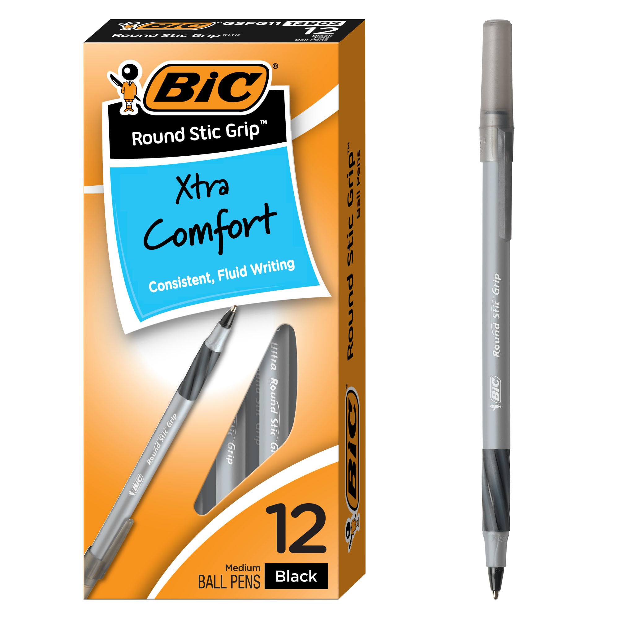 

Ultra Round Stic Grip Ballpoint Stick Black Dozen Pen, Ink, Medium, (item)