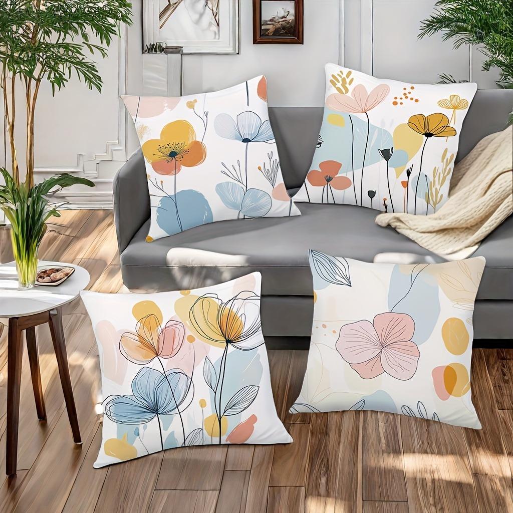 Soft - Toned Floral Abstract Art Pillowcasebedroom Living Room Sofa Home Decor Polyester Cushion Cover With Zipper