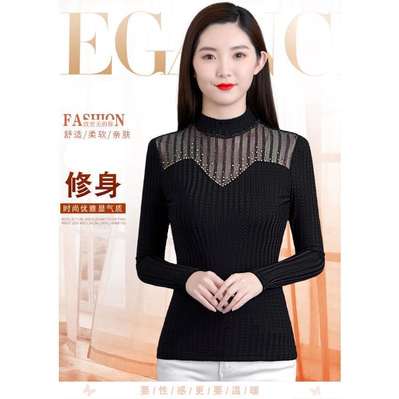 Autumn and Winter Half Turtleneck Base Shirt for Women Long-sleeved Bright Silk T-shirt Casual Loose Top